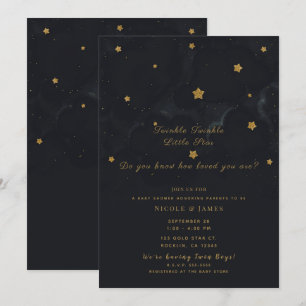 Convites Gêmeos Chuvinha de Estrelas Céu Noturno Dourado e