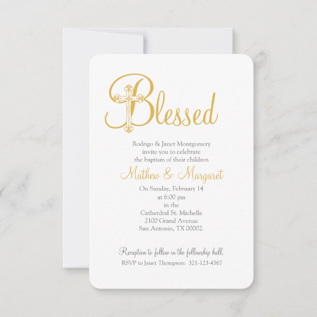 Convites gêmeos CRISTENTES ou cruz de ouro BAPTISM (Frente)