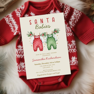 Convites Gêmeos de Natal Bebês de Santa, chá de bebê