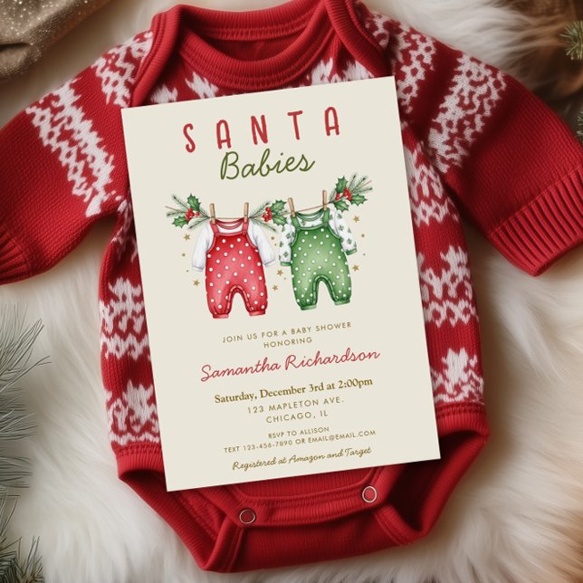 Convites Gêmeos de Natal Bebês de Santa, chá de bebê (Criador carregado)
