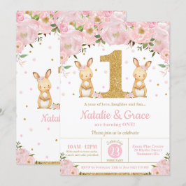 Convites Gêmeos do primeiro aniversario do Bunny Rabbit Twi