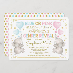 Convites Gêmeos Elephant Gender Revela Blue Pink Dourado Ba