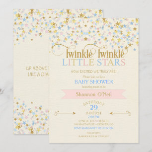 Convites Gêmeos Estrela Brilhante Baby Shower Rosa & Azul