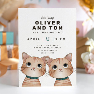 Convites Gêmeos festa de aniversário com dois gatinhos fofi