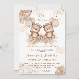 Convites Gêmeos Festa de Bebê Urso Boho Fofo