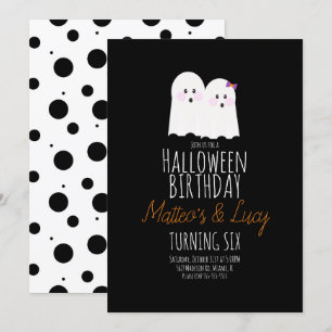 Convites Gêmeos Fofos de Fantasma de Halloween Aniversário