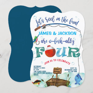 Convites Gêmeos garotos pequenos pescadores pescando no 4