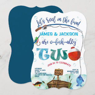 Convites Gêmeos garotos pequenos pescadores pescando segun