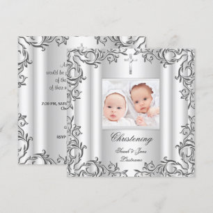 Convites Gêmeos Menina Menino Batismo Batismo Branco