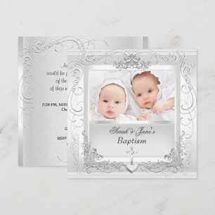 Convites Gêmeos Menina Menino Cristo Criação Batismo Branco