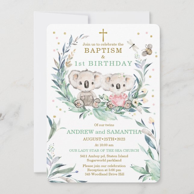Convites Gêmeos Menino e Menina Batizado e Aniversário (Frente)