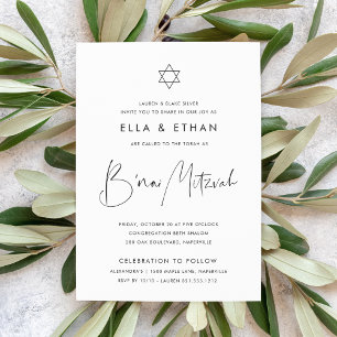 Convites Gêmeos Minimalistas Modernos B'nai Mitzvah