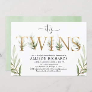 Convites Gêmeos neutros do gênero chá de fraldas verde