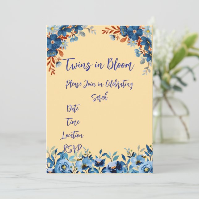 Convites Gêmeos no Chá de fraldas Bloom (Em pé/Frente)