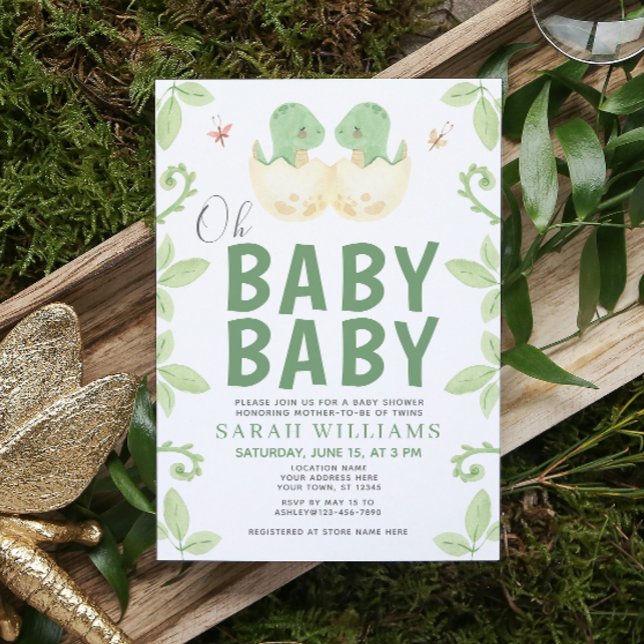 Convites Gêmeos Oh Bebê Dinossauro Chá Aquarela (Get ready for a Jurassic celebration with our adorable dinosaur baby shower invitations! 🦕)