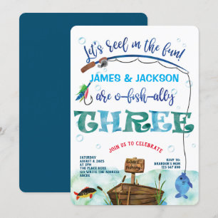 Convites Gêmeos pescando meninos temáticos 3º aniversár
