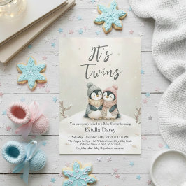 Convites Gêmeos Pinguins Inverno Churrasco de Bebê Menino M