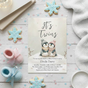 Convites Gêmeos Pinguins Inverno Churrasco de Bebê Menino M