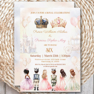 Convites Gêmeos Príncipe Princesa Coroa Aniversário Real