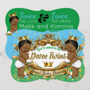 Convites Gêmeos Reais Africanos {BOYS} Azul e Verde