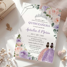 Gêmeos Rosa Florais Roxos Silver Quinceañera