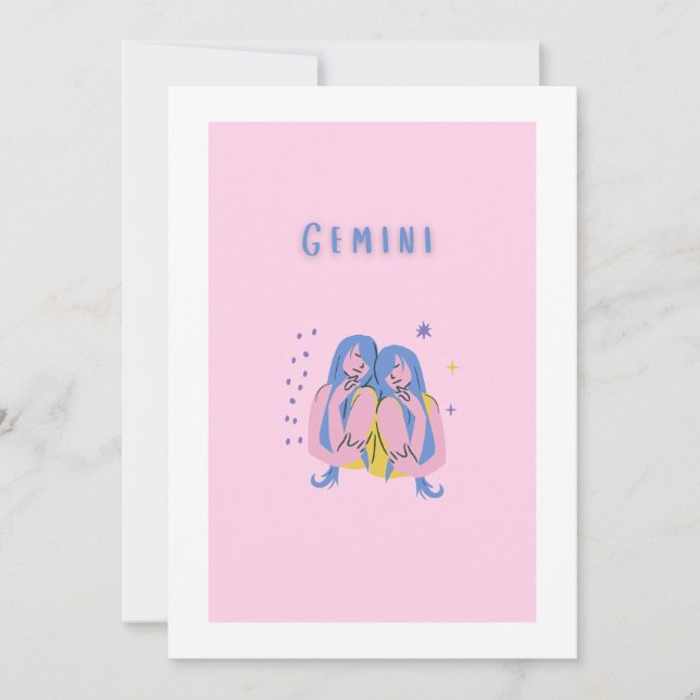 Convites Gêmeos Rosa, zodíaco, impressão de signo estelar (Frente)