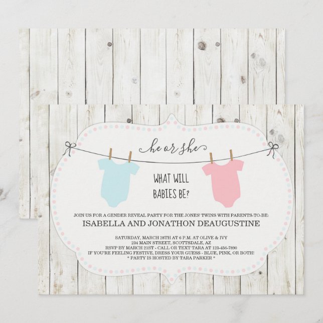 Convites Gêmeos Sexo Revela Convocação Linha de Trevo Rústi (Frente/Verso)