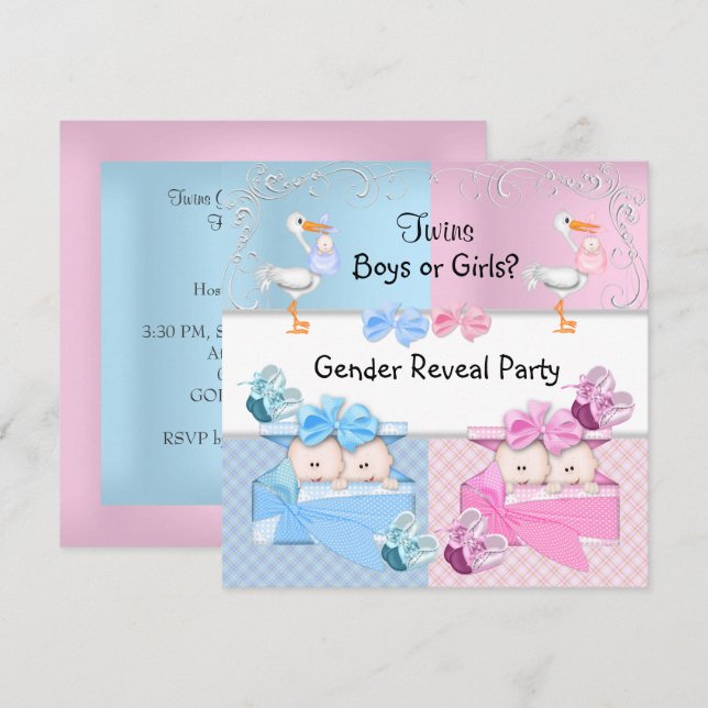 Convites Gêmeos Sexo Revelam Festas ou Meninas Azul Rosa (Frente/Verso)