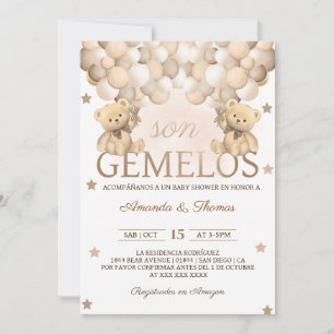 Convites Gêmeos Urso Chuveiro de Bebê Espanhol Gemelos