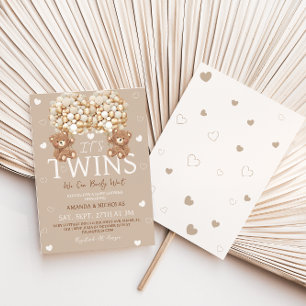 Convites Gêmeos Ursos em Tonelada de Corações e Balões de M