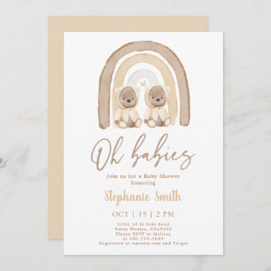 Convites Gêmeos Ursos Teddy Chá de fraldas Arco-Íris Convit