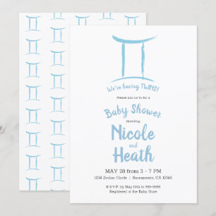 Convites Gêmeos Zodíaco Astronomia Azul Maio Junho Chá de B