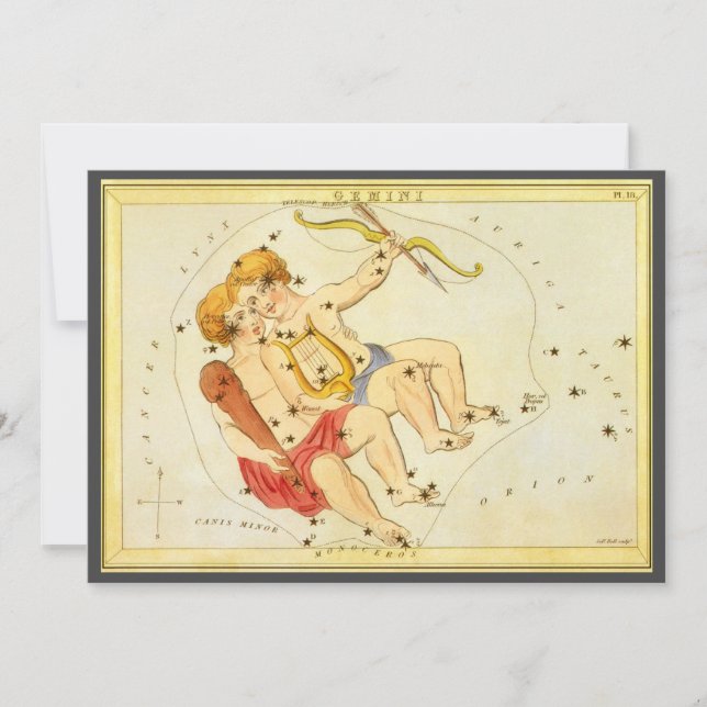 Convites Gemini gêmeos Espelho da constelação da Urânia (Frente)