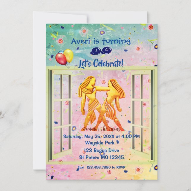 Convites Gemini O Aniversário Dos Gêmeos (21 de maio - 20 d (Frente)