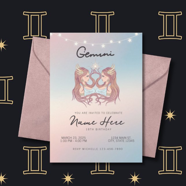 Convites Gemini Zodiac - Sinal de Aniversário (Criador carregado)