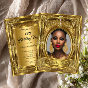 Convites Gems Douradas da Festa de aniversário de Fotos Ele