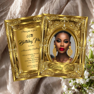 Convites Gems Douradas da Festa de aniversário de Fotos Ele