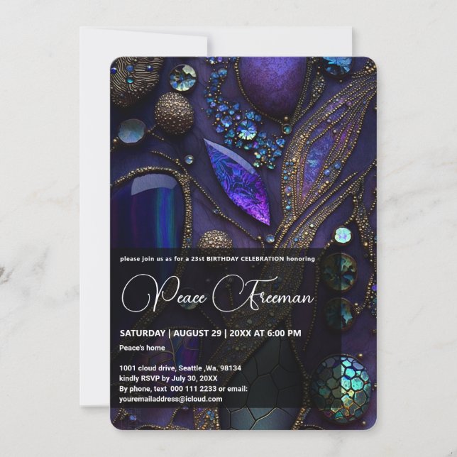 Convites Gemstones Cristais Iridescentes, Roxo, Violeta, Do (Frente)