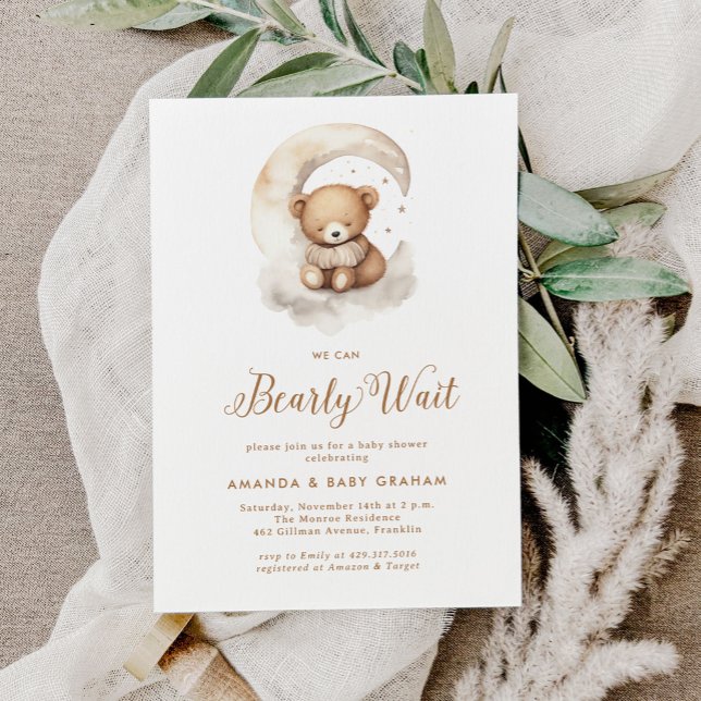 Convites Gender Neutral Bearly Wait Teddy Bear Baby Shower (Criador carregado)