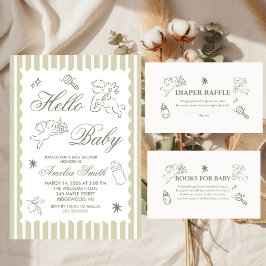 Convites Gender Neutral doodle cupid Baby Shower Green