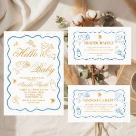 Convites Gender Neutral doodle cupid Baby Shower Invitation