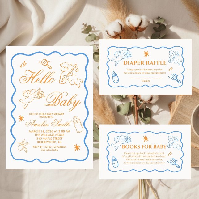 Convites Gender Neutral doodle cupid Baby Shower Invitation (Criador carregado)