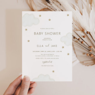 Convites Gender Neutral Minimalist Clouds Stars Baby Shower