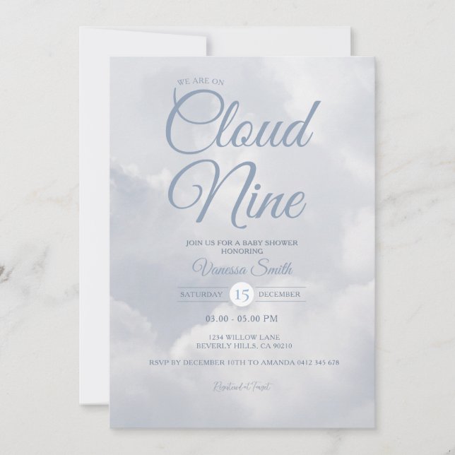 Convites Gender Neutral We Are On Cloud Nine Baby Shower (Frente)