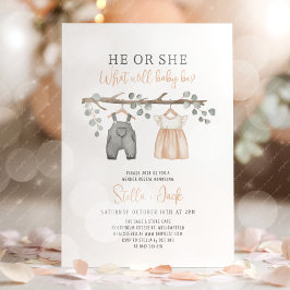 Convites Gender Reveal He or She Clothesline 