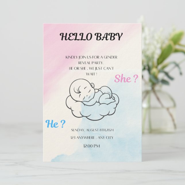 Convites Gender reveal invitation  (Em pé/Frente)