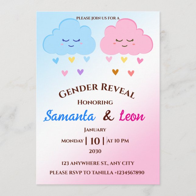 Convites Gender Reveal Invitation Card (Frente)