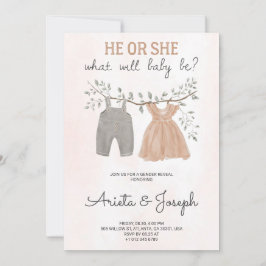 Convites Gender Reveal Invitation card on marble surface 