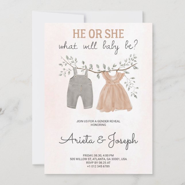 Convites Gender Reveal Invitation card on marble surface  (Frente)