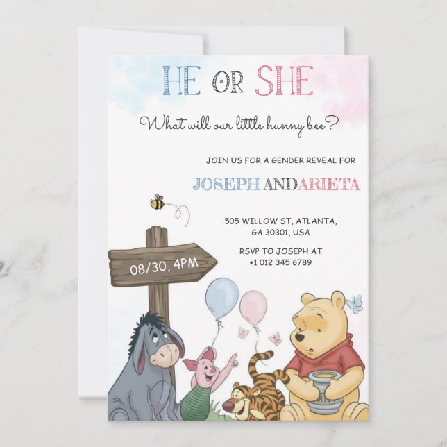 Convites Gender reveal invitation card with joyful imagery  (Frente)